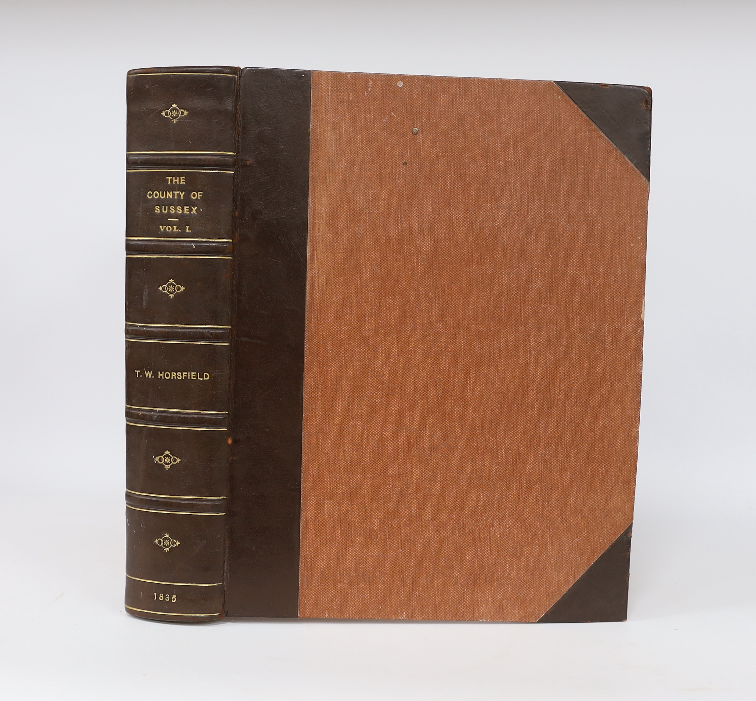 Horsfield, Thomas Walker - The History, Antiquities, and Topography of the County of Sussex. vol. I (only, the East Sussex volume). 3 portraits (one a mezzotint), a folded pictorial map, 27 other plates and some wood eng